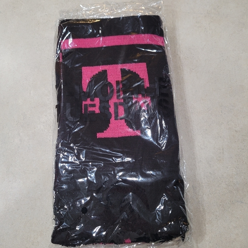 e Tuesday Scarf New Black With Pink Lettering